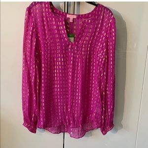 New NWT Stunning Lilly Pulitzer Silk Colby Tunic Top sz L Magenta Gold